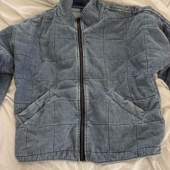 BOUTIQUE Autumn Patched Zip Up Large Quilted Denim Women's Blue Jacket - Picture 1 of 1